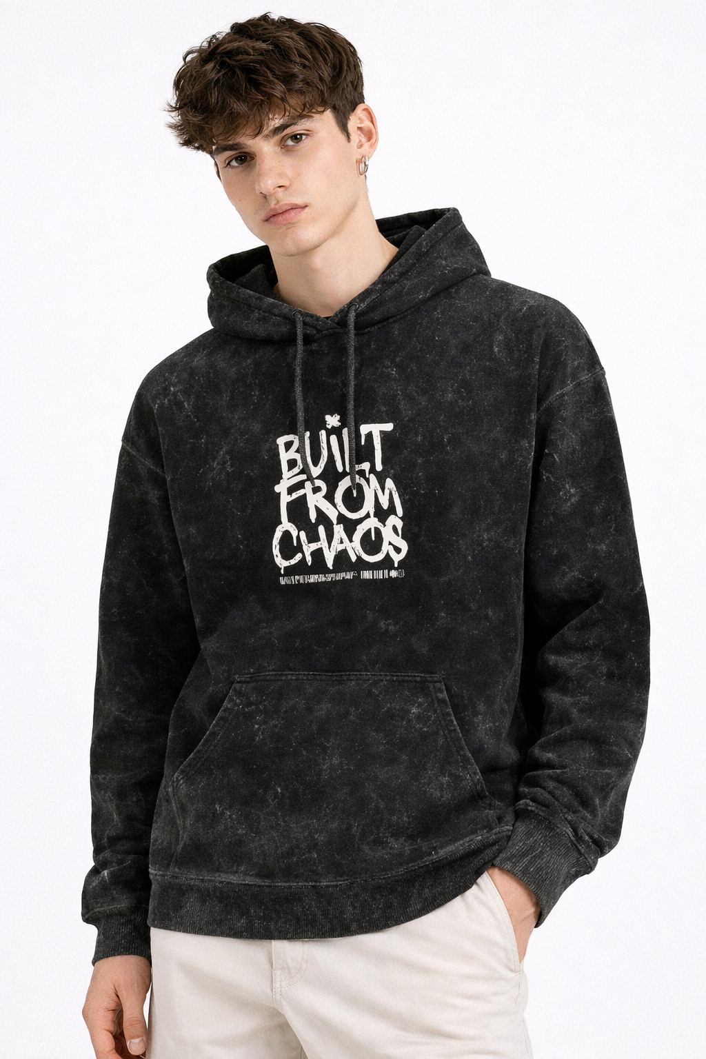 Qlothe Mens Acid Washed Hoodie